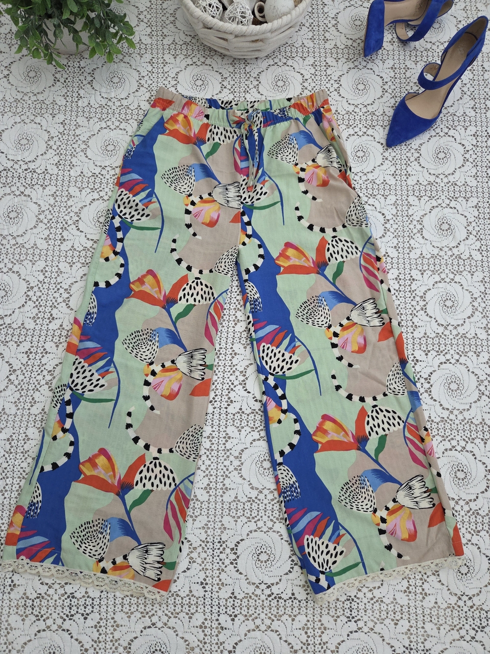 Latia Floral Print Wide Leg Pants - Multicolor Size XL